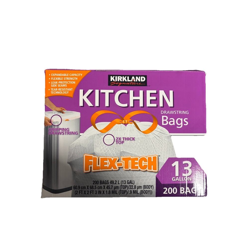 Kirkland Signature Flex-Tech 13 Gallon Kitchen Trash Garbage Bags 200-count
